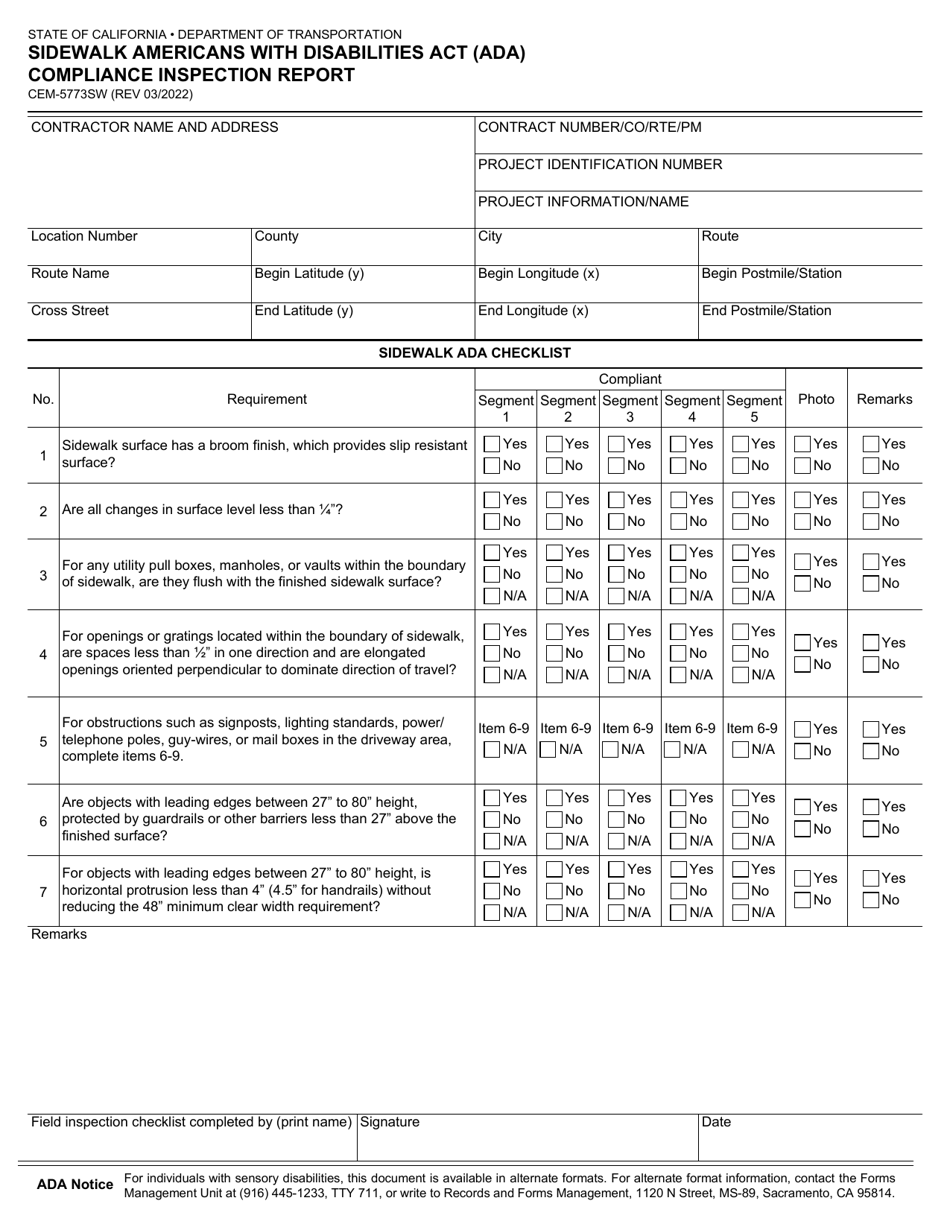 Form CEM-5773SW - Fill Out, Sign Online and Download Fillable PDF ...