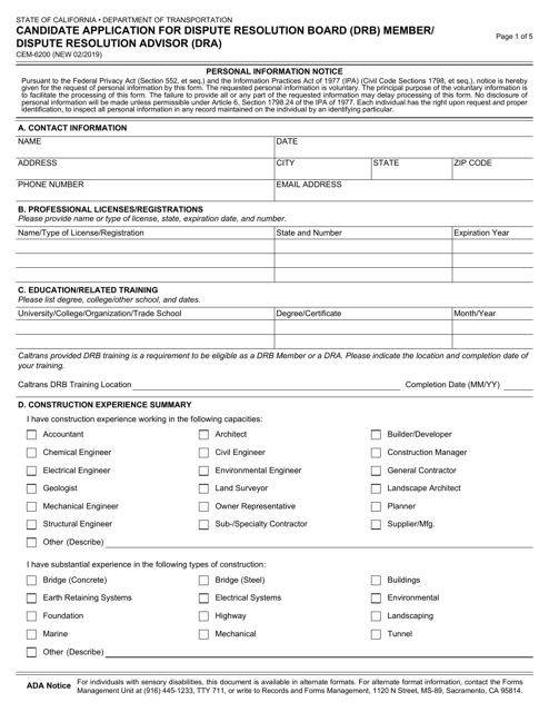 Form CEM-6200 Download Fillable PDF or Fill Online Candidate ...