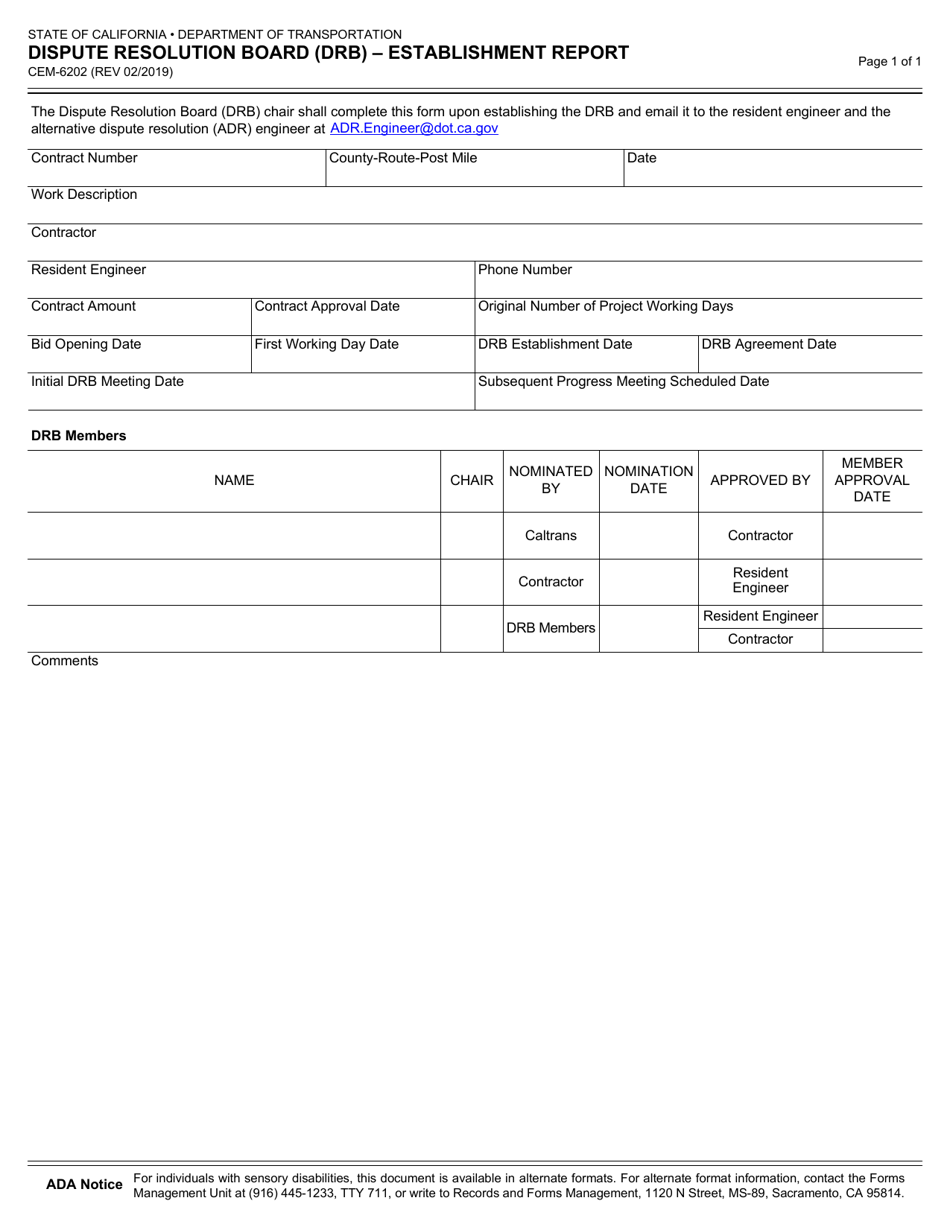 Form CEM6202 Download Fillable PDF or Fill Online Dispute Resolution Board (Drb