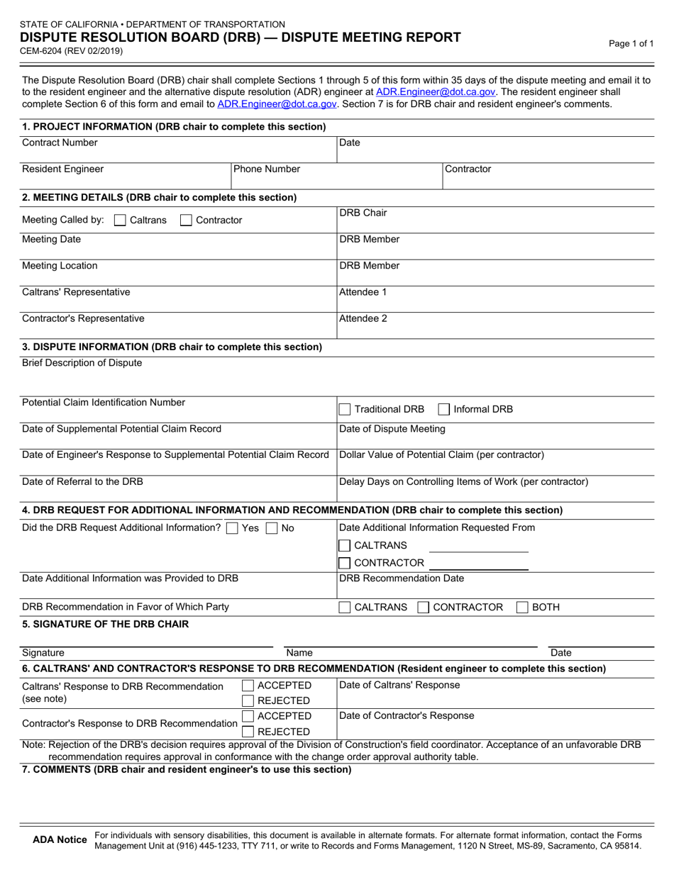 Form CEM-6204 Download Fillable PDF or Fill Online Dispute Resolution ...