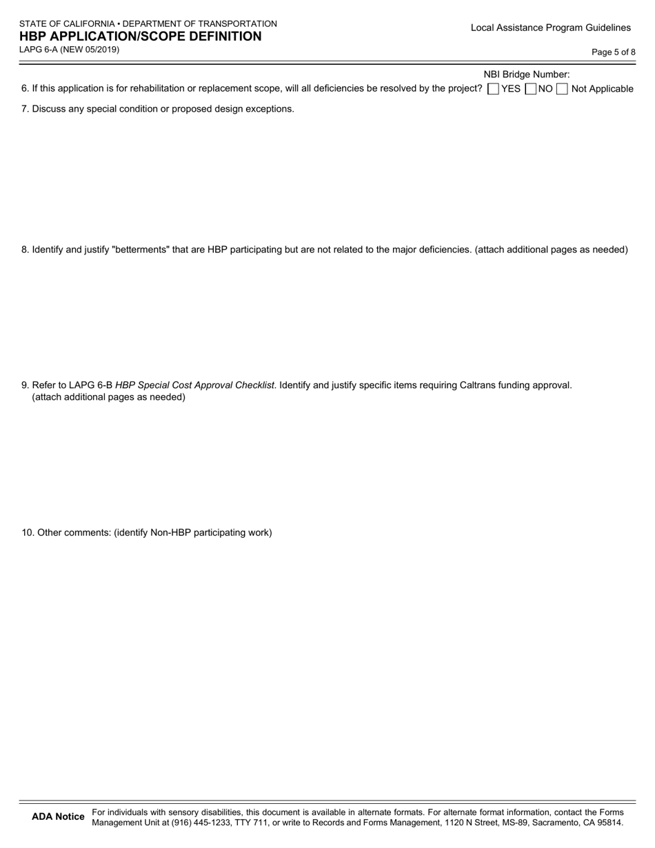 Form LAPG6-A Hbp Application / Scope Definition - California, Page 5