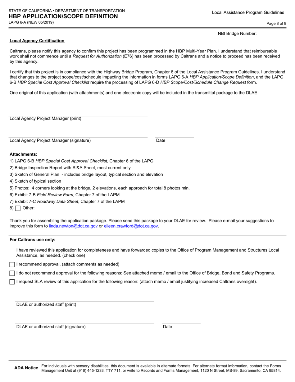 Form LAPG6-A Hbp Application / Scope Definition - California, Page 8
