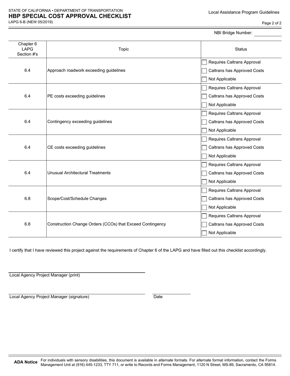 Form LAPG6-B Hbp Special Cost Approval Checklist - California, Page 2