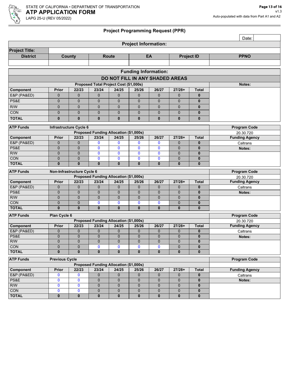 Form LAPG25-U Active Transportation Program Application Form - California, Page 13