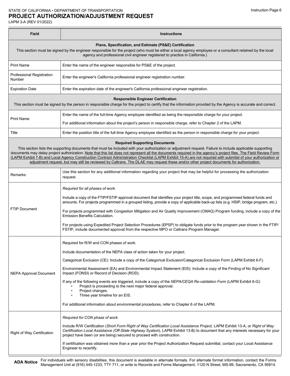 Form LAPM3-A Project Authorization / Adjustment Request - California, Page 8