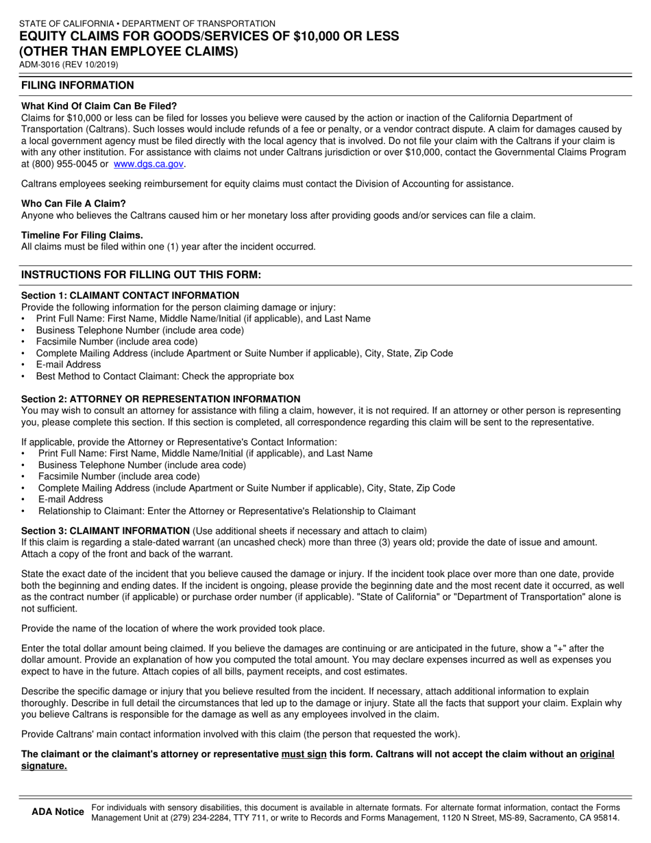 Form Adm 3016 Fill Out Sign Online And Download Fillable Pdf California Templateroller 0403