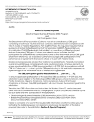 K Form 15 &quot;Notice to Bidders/Proposers Disadvantaged Business Enterprise (Dbe) Program and Dbe Participation Goal&quot; - California