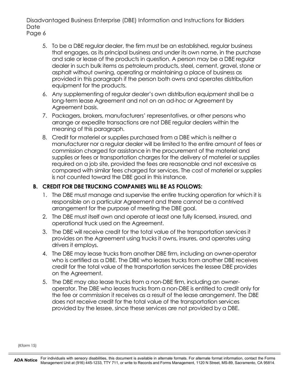 K Form 15 Notice to Bidders / Proposers - Disadvantaged Business Enterprise (Dbe) Program and Dbe Participation Goal - California, Page 6