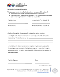 Acknowledgement/Certification Statement for a Hysterectomy - Colorado, Page 2