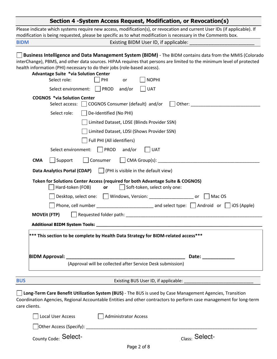 3rd Party - System User Access Request - Colorado, Page 2