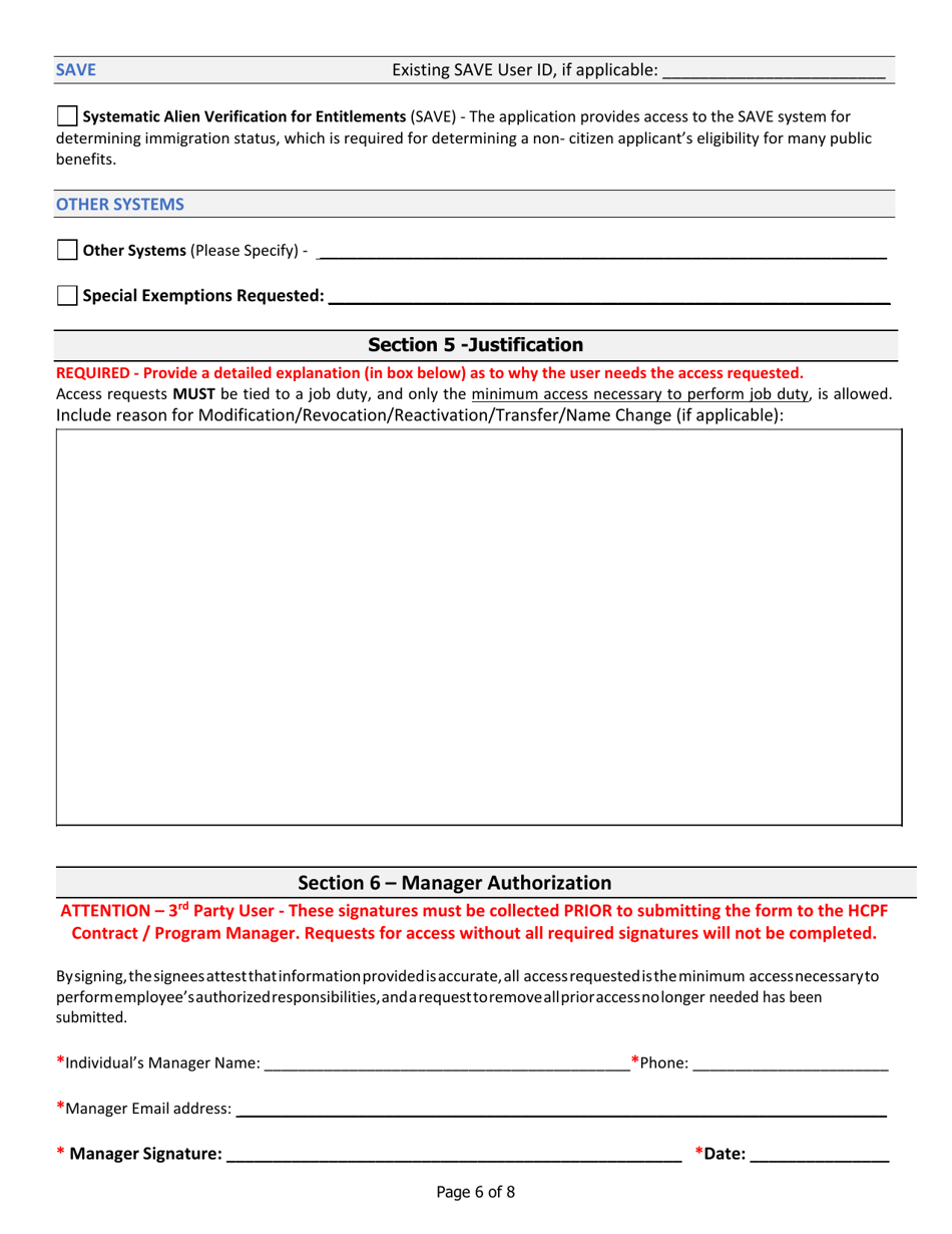 3rd Party - System User Access Request - Colorado, Page 6