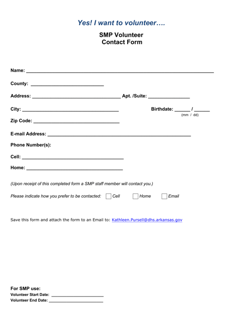 SMP Volunteer Contact Form - Arkansas Download Pdf