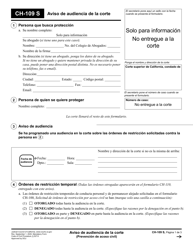 Document preview: Formulario CH-109 Aviso De Audiencia De La Corte - California (Spanish)