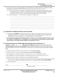 Formulario CH-109 Aviso De Audiencia De La Corte - California (Spanish), Page 2