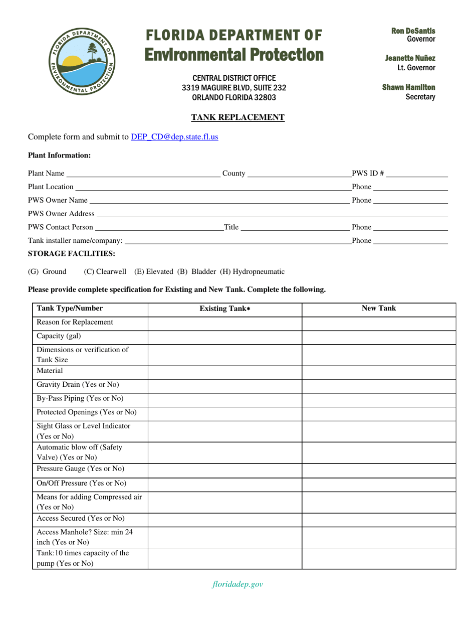 Florida Tank Replacement Fill Out, Sign Online and Download PDF Templateroller