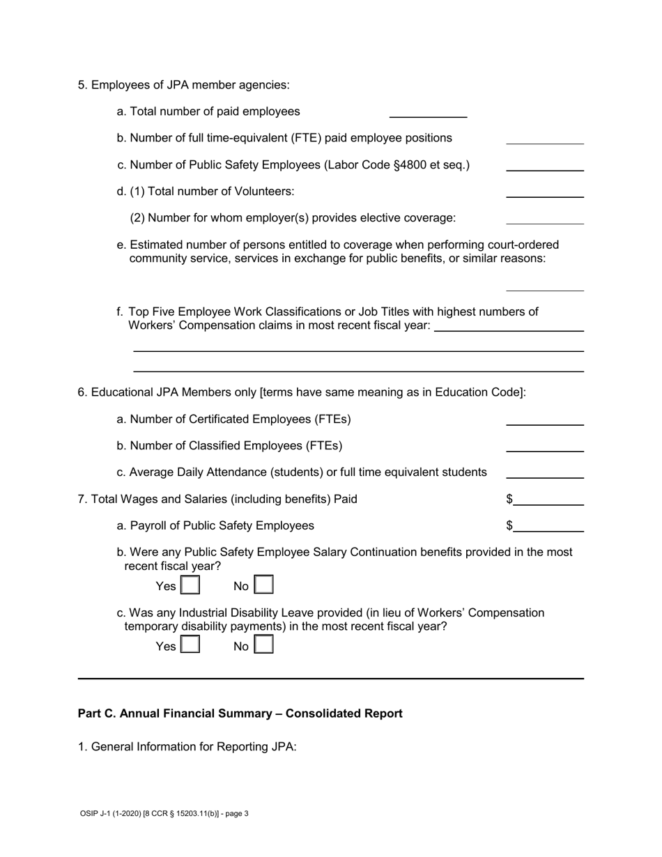 Form J-1 Joint Powers Authority (Jpa) Self-insurers Profile and Financial Summary Report - California, Page 3