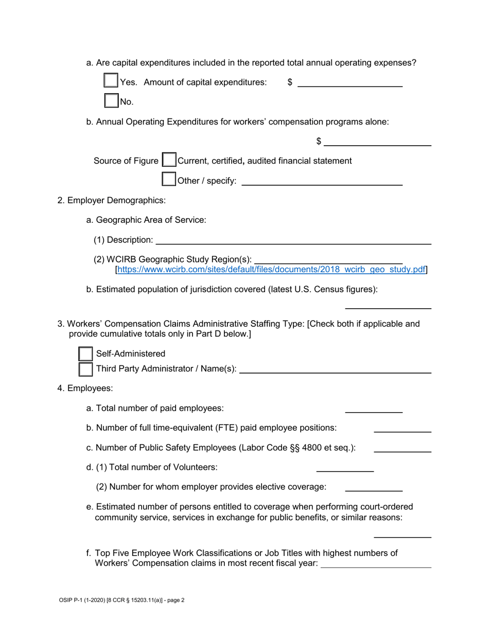 Form P-1 Self-insurers Profile and Financial Summary Report - California, Page 2