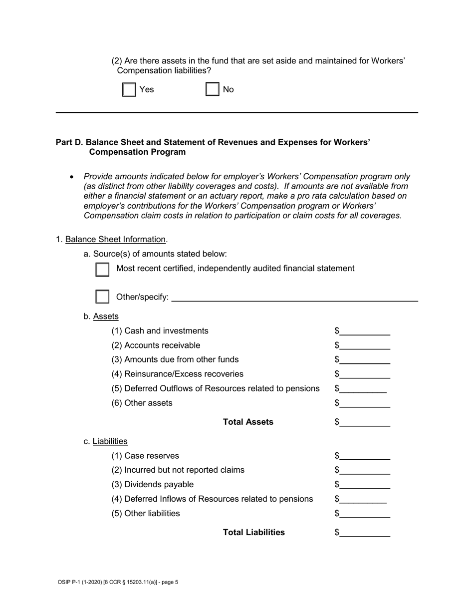 Form P-1 Self-insurers Profile and Financial Summary Report - California, Page 5