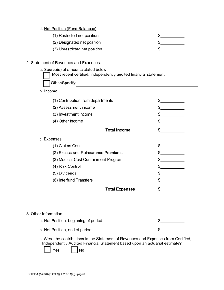 Form P-1 Self-insurers Profile and Financial Summary Report - California, Page 6