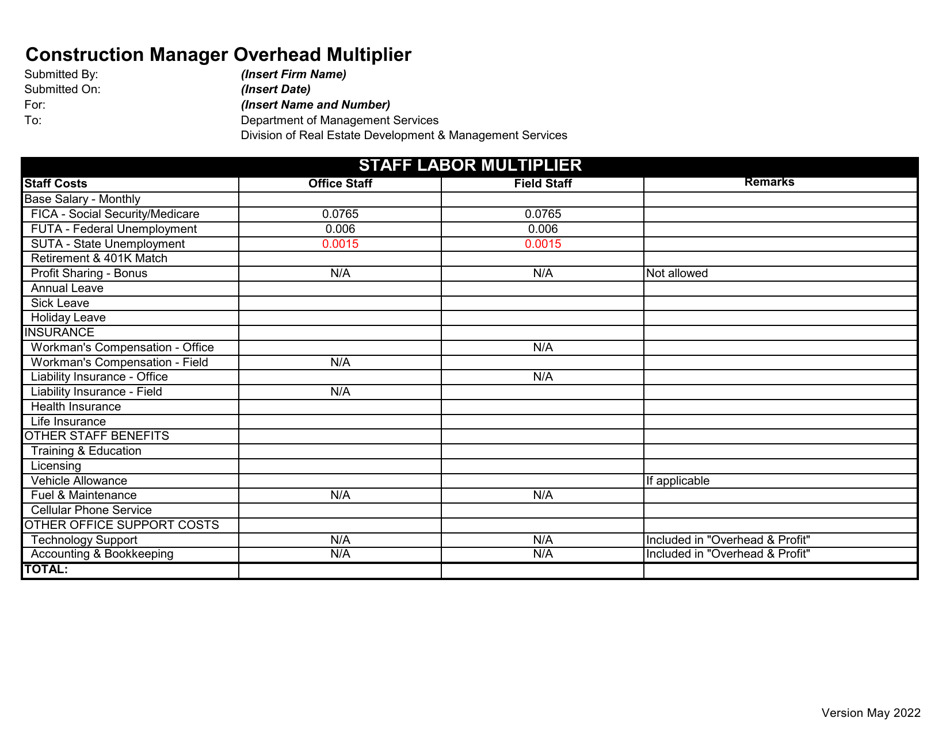 Construction Manager Overhead Multiplier - Florida, Page 1