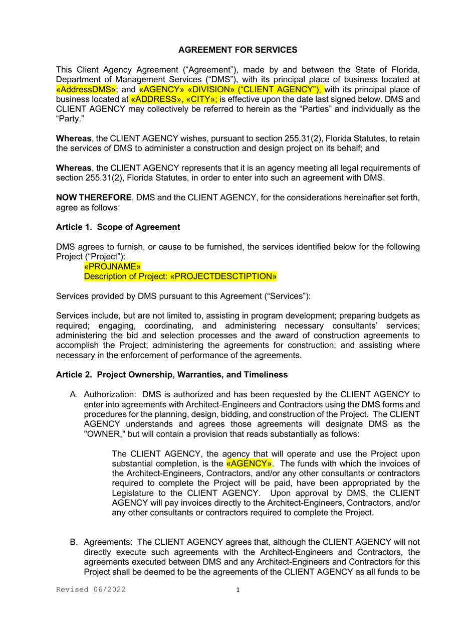 Agreement Between Client Agency and the Department of Management Services - Florida, Page 2