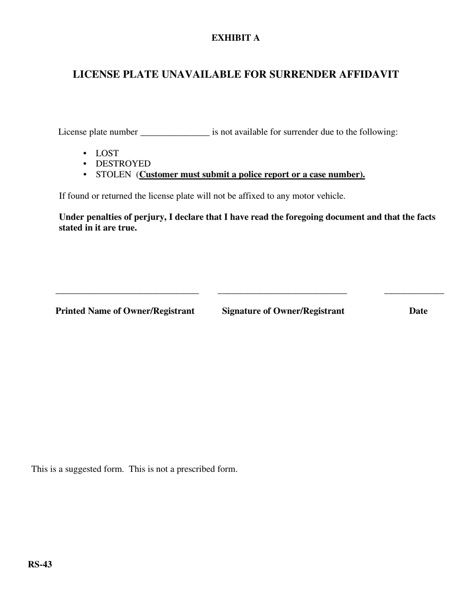 Form RS-43 Surrender of a License Plate by Owner - Florida, Page 4