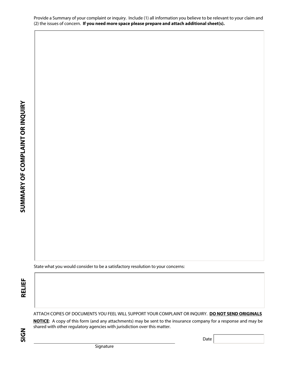 Complaint / Inquiry Form - Hawaii, Page 2