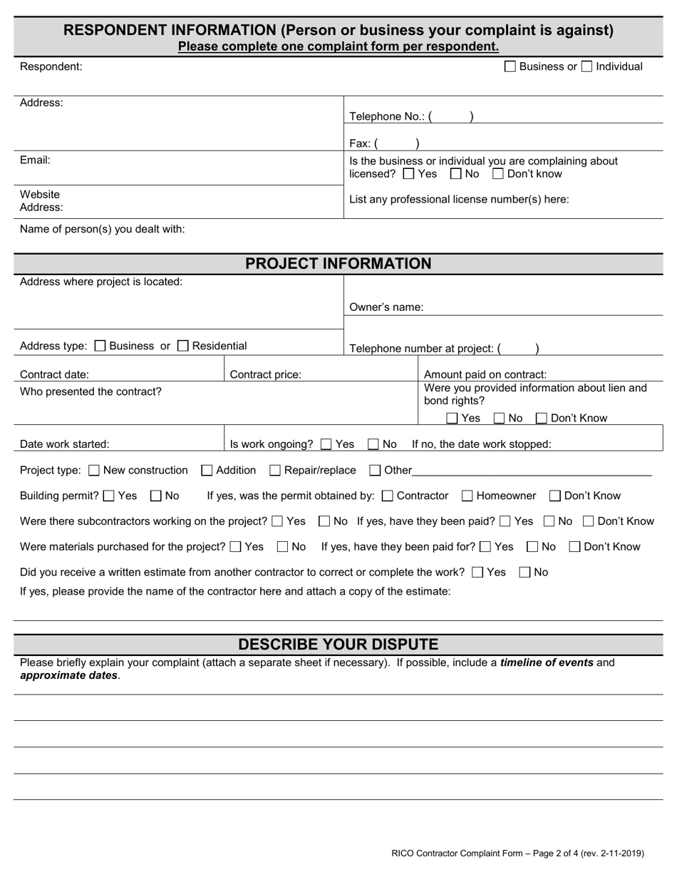 Complaint Form - Contractor - Hawaii, Page 2