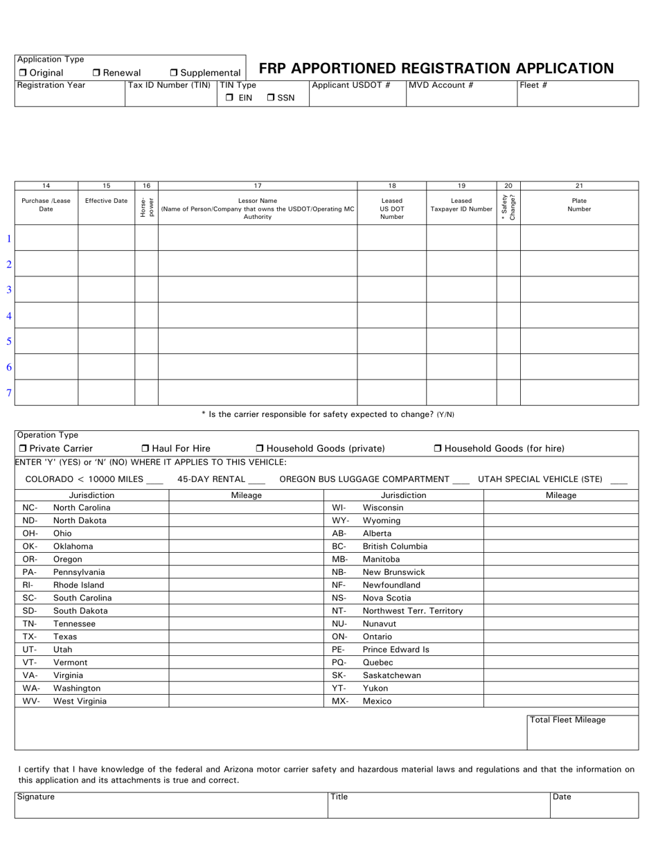Form 70-0502 Frp Apportioned Registration Application - Arizona, Page 3