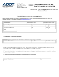 Document preview: Form 96-0104B Organization Disability - Plate/Placard Application - Arizona