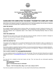 Document preview: Money Transmitter Complaint Form - Idaho