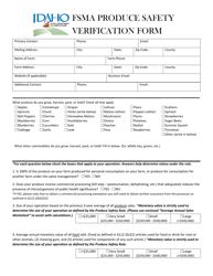 Fsma Produce Safety Verification Form - Idaho