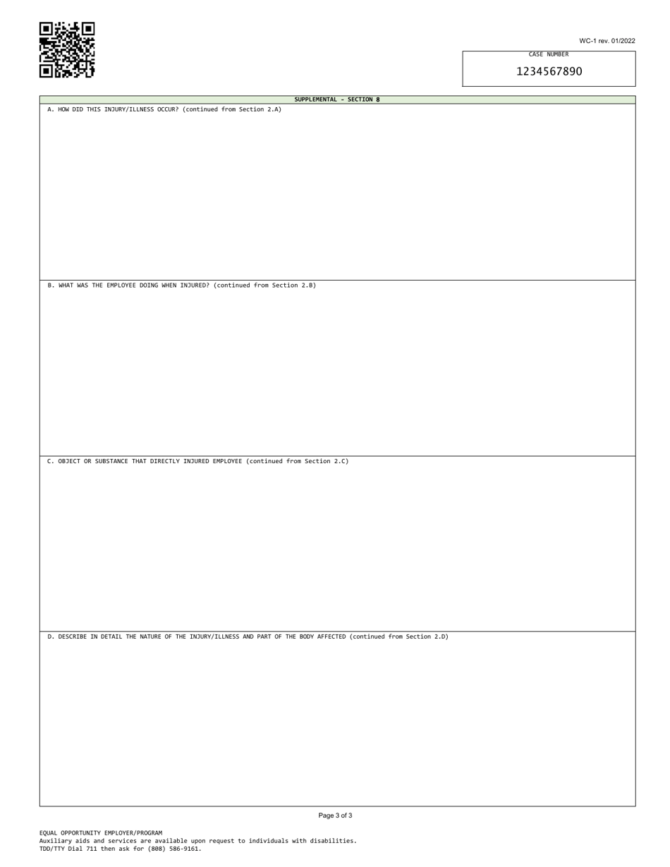 Form WC-1 Employers Report of Industrial Injury - Hawaii, Page 3