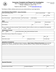 Form ITD3628 &quot;Consumer Complaint and Request for Investigation&quot; - Idaho