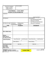 Form 3F-P-269 Matrimonial Action Information - Hawaii