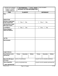 Form 3F-P-269 Matrimonial Action Information - Hawaii, Page 2