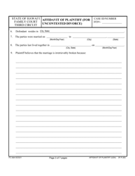 Form 3F-P-263 Affidavit of Plaintiff (For Uncontested Divorce) - Hawaii, Page 3