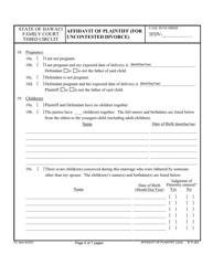 Form 3F-P-263 Affidavit of Plaintiff (For Uncontested Divorce) - Hawaii, Page 5