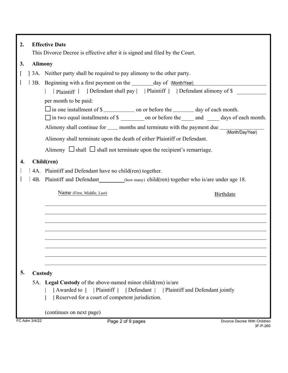 Form 3F-P-260 Proposed Divorce Decree With Minor and / or Dependent Child(Ren) - Hawaii, Page 3