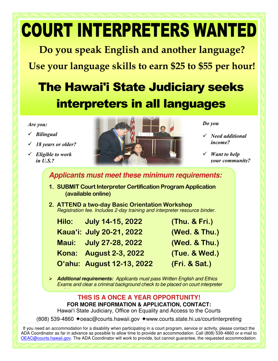 Basic Orientation Workshop Registration Form - Hawaii, Page 1