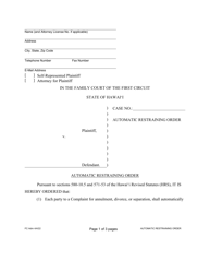 Form 1F-P-2039 Complaint for Divorce; Automatic Restraining Order; Summons to Answer Complaint - Hawaii, Page 4