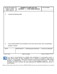 Form 1F-P-1071 Answer to Complaint for Divorce - Hawaii, Page 2