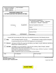 Document preview: Form 1F-P-186 Proposed Order for Ex Parte Motion for Service by Mail - Hawaii