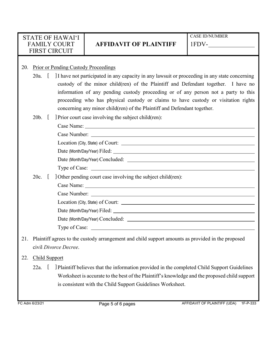 Form 1F-P-333 Affidavit of Plaintiff - Hawaii, Page 5