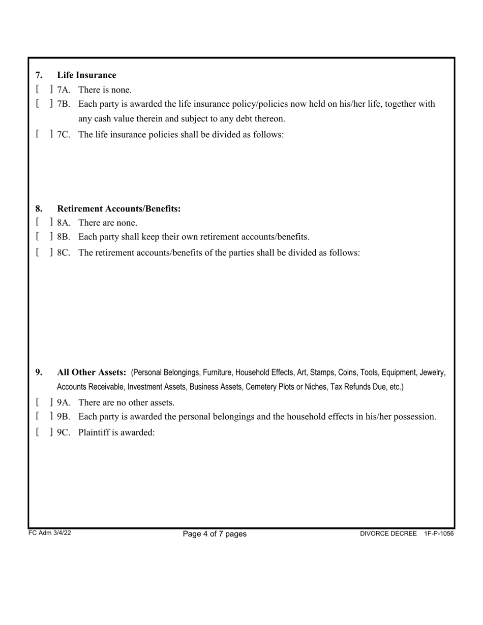Form 1F-P-1056 Proposed Divorce Decree Without Minor and / or Dependent Child(Ren) - Hawaii, Page 5