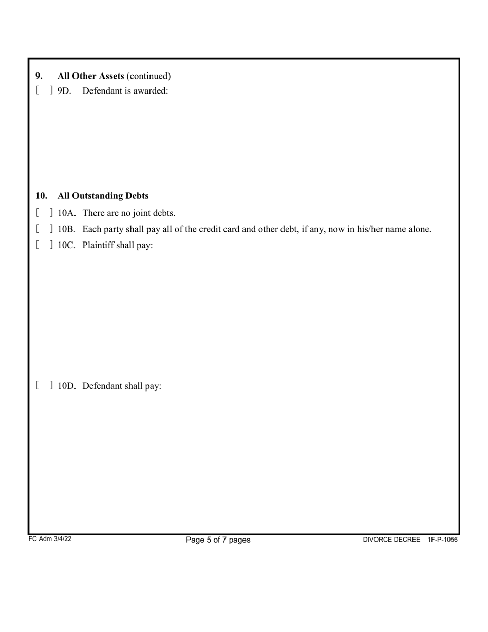 Form 1F-P-1056 Proposed Divorce Decree Without Minor and / or Dependent Child(Ren) - Hawaii, Page 6