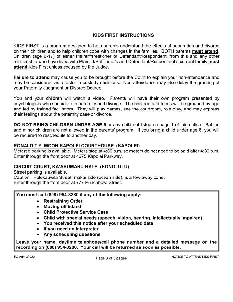 Form 1F-E-787 Notice to Attend Kids First - Hawaii, Page 3