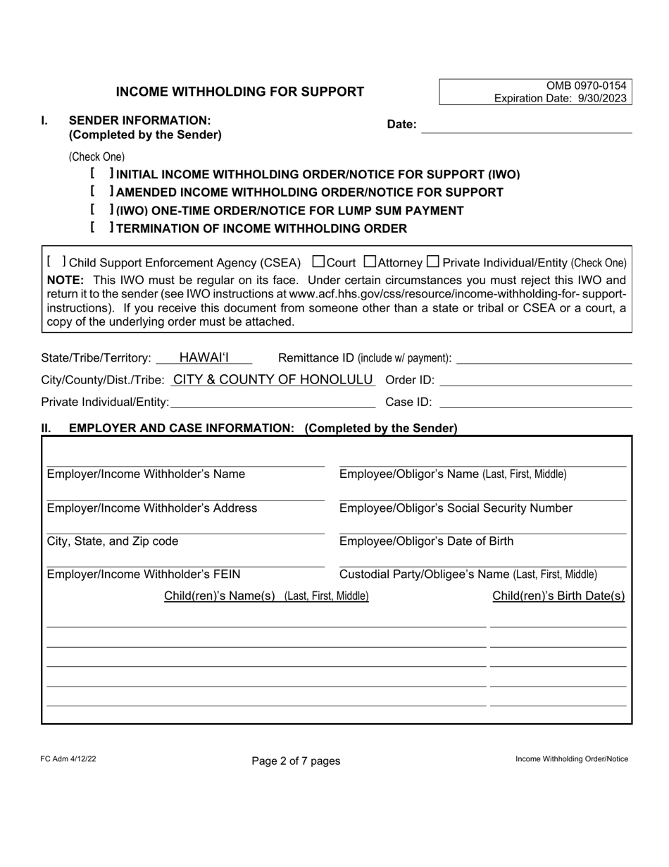Form 1F-P-1098 Order / Notice to Withhold Income for Support - Hawaii, Page 3