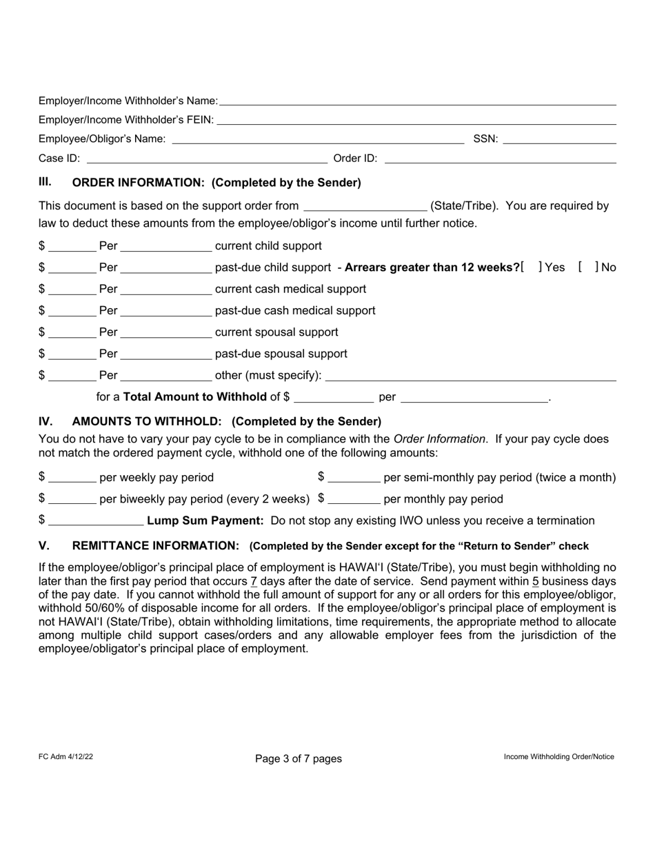 Form 1F-P-1098 Order / Notice to Withhold Income for Support - Hawaii, Page 4