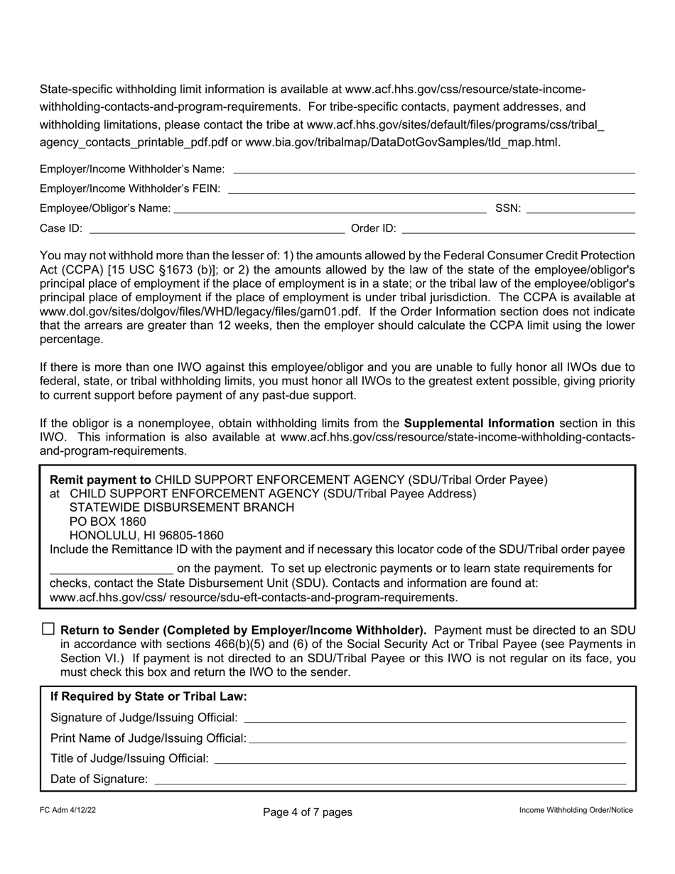 Form 1F-P-1098 Order / Notice to Withhold Income for Support - Hawaii, Page 5